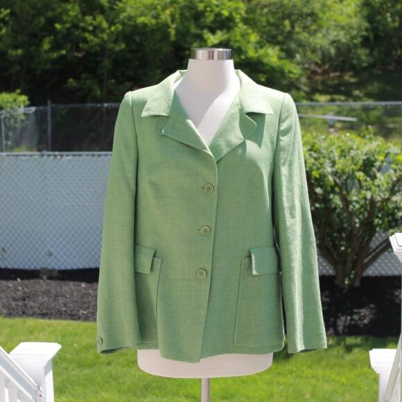 Akris Women's Green Spring Blazer Designer Soft Wool Blend Green Size 12 - Picture 5 of 14